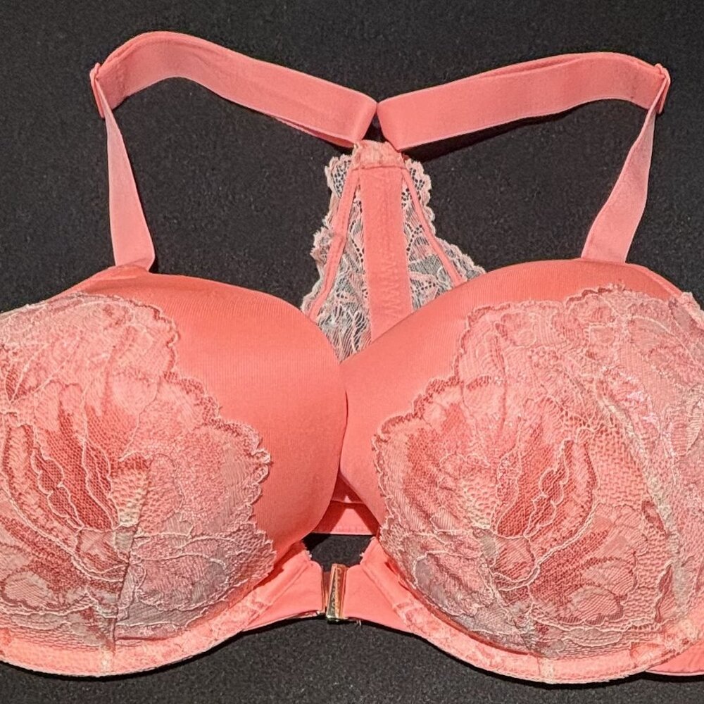 Cacique Bra Boost Plunge Underwire Front Closure Lane Bryant Hot Pink 40DD